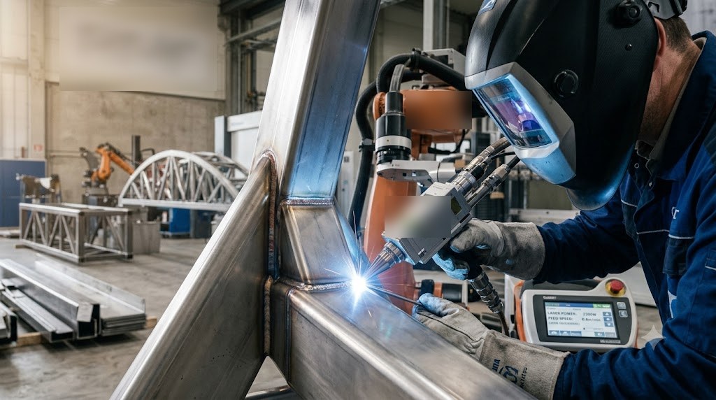 Laserschweißen an einer Stahlrohrkonstruktion